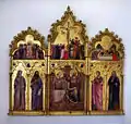 Polyptychon mit Krönung der Jungfrau Maria, Heiligen und Szenen aus der Passion und dem Tod Christi, von Giuliano da Rimini, Rimini, Museo della Città „Luigi Tonini“