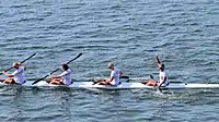 Das Vierer-Kajak der Frauen 2016 (v.&nbsp;l.&nbsp;n.&nbsp;r.): Jørgensen (Silber im K 1), Thomsen, Villumsen, Hansen
