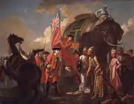 Robert Clive and Mir Jafar after the Battle of Plassey,&nbsp;1757, zirka 1760, Öl auf Leinwand, 100,3&nbsp;x&nbsp;127 cm (National Portrait Gallery)