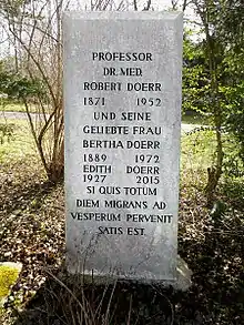 Robert Doerr (1871–1952) Dr. med. Professor für allg. und exper. Pathologie, Mikrobiologie, Immunologie, Verfasser von vielen Publikationen, Familiengrab auf dem Friedhof Hörnli, Riehen, Basel-Stadt