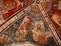 Kapelle Santa Croce, Fresko im Gewölbe mit Darstellung eines Evangelisten (St. Markus) und eines Kirchenlehrers (St. Hieronymus)
