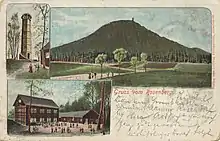Historische Ansicht des Rosenbergs mit dem zweiten ummantelten Aussichtsturm von 1893 (1902)