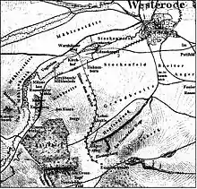 Das Gebiet südlich von Westerode mit  historischen Flurbezeichnungen und der damaligen Euzenbergwarte