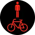 Rotes gemeinsames Fußgänger- und Radverkehrsinnbild