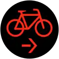 Rotes Radverkehr-Sinnbild mit Pfeil nach Rechts