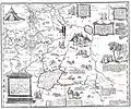 Karte des Großfürstentum Moskau nach Anthony Jenkinson aus dem Jahre 1562. Die lateinische Karteninschrift lautet: "RVSSIAE, MOSCOVIAE ET TATARIAE DESCRIPTIO. Auctore Antonio Ienkensono Anglo, edita Londini Anno 1562 & dedicata illustriß: D. Henrico Sÿdneo Walliae praesidi."