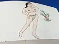 Zwei solche Zeichnungen von polynesischen Tänzerinnen wurden während ihrer Jungfernfahrt auf den Korb des Buggeschützes gemalt. Sie wurden später zwar übermalt, sind aber heute wieder zu sehen.