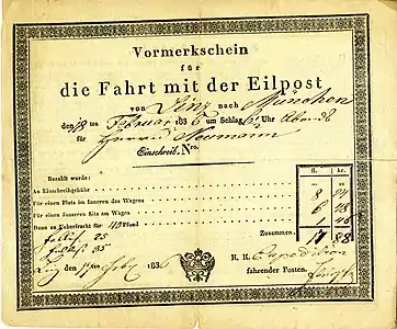 Bevorzugte Eilpost-Bestellung der Fahrkarte nach Amerika für den Hl. Johann Neumann am 18. Februar 1836
