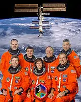 v. l. n. r. vorne: Stephen Frick, Ellen Ochoa, Michael Bloomfield; hinten: Steven Smith, Rex Walheim, Jerry Ross, Lee Morin