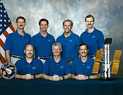 v. l. n. r. Joseph Tanner, Kenneth Duane Bowersox, Gregory Harbaugh, Steven Hawley, Mark Lee, Scott Horowitz, Steven Smith