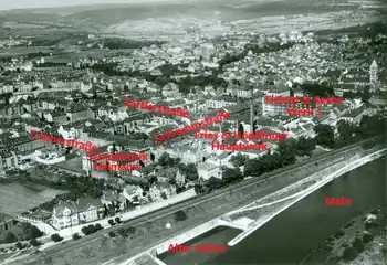 Luftfoto vor dem 2. Weltkrieg.Aus den Arealen Fichtel & Sachs Werk&nbsp;1, Fries & Höpflinger Hauptwerk und  Schuhfabrik Heimann ging das Werk&nbsp;1 der VKF hervor (ab 1953 SKF)