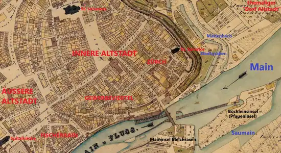 Lage des Quartiers Zürch in der Altstadt.Bayerische Uraufnahme 1808–1864