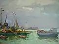 Im Hafen von Jalta, 1959, Öl auf Karton