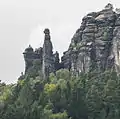 Bergsteiger auf dem Kletterfelsen Förster unweit der Barbarine