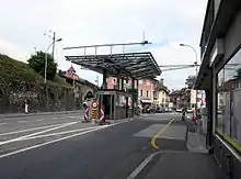 Der Grenzübergang zur ehemaligen Nationalstrasse in Frankreich. Blickrichtung nach Frankreich.
