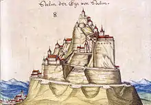 Burg Salm bei Schirmeck (Vogesen), Skizze von Daniel Specklin, 1589