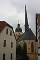 Die Kirche von der Waldenburger Straße aus gesehen