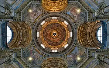 Blick in die Kuppel von Sant’Agnese in Agone, Rom, 1652–1672 (Francesco Borromini, Ciro Ferri, Giov. Batt. Gaulli, genannt „Bacciccia“)
