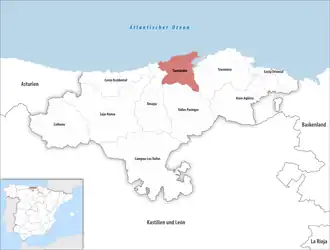 Die Lage der Comarca Santander in der autonomen Gemeinschaft Kantabrien