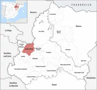 Die Lage der Comarca Campo de Borja in der Provinz Saragossa