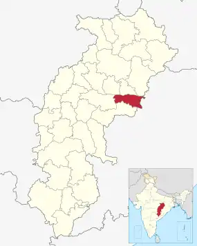 Positionskarte des Distrikts Sarangarh-Bilaigarh