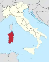Karte Italiens, Autonome Region Sardinien hervorgehoben
