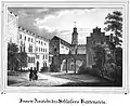 Schlosshof (Kernburg) des neogotischen Schlosses Hartenstein, Lithographie 1837, Blick nach Osten