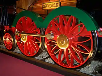 Speichenräder mit gebogenen Speichen am Nachbau der Saxonia(Original 1838, Nachbau 1988)