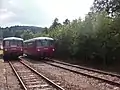 Schienenbusbegegnung im Bahnhof Neuhausen (Erzgeb) (2018)