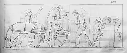 26. Umschütten aus dem Fasswagen in Zuber, Most saugende Buben (H&nbsp;XIV).