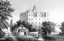 Das Wasserschloss um 1840 (Blick auf den Nordflügel)