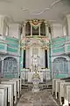 Altar, Kanzel und Orgel liegen übereinander