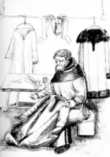 Schneider mit Schere, Nadel, Garn und Dorn (Spätmittelalter)