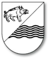 Das Wappen unter dem Abendmahlsbecher der Kirche