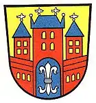 bis 1977 gebräuchliches Wappen der Hansestadt Warburg mit Lilie im Stadttor