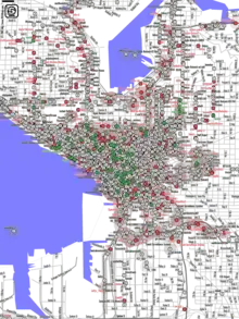 Kartierung von WLAN-Zugangspunkten in Seattle durch Wardriving mit NetStumbler, 2004
