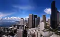 Blick vom Smith Tower über das Seattler Stadtzentrum Puget Sound und Columbia Center