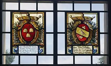 Wappen des Venners 1636 bis 1719, Carolus von Büren, Freiherr von Vaumarcus und des Ludwig Lerber, Landvogt von 1656 bis 1662