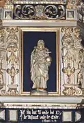 Relief am Kanzelkorb: Christus mit Reichsapfel