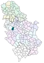 Karte von Serbien, Position von Mionica hervorgehoben