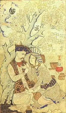 Schah Abbas I. und ein Weinjunge, Reza Abbasi, Isfahan, 1627, (Louvre)