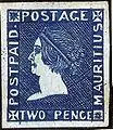 Eine 2 Pence aus der von Robert Sherwin 1859 nachgestochenen Platte von 1848.
