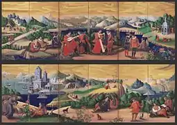 Musizierende Europäer, Stellschirm-Paar(Je 102,5 × 308,9&nbsp;cm)