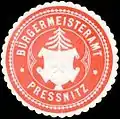 Siegelmarke „Bürgermeisteramt Preßnitz“, rot (ca. 1850–1923)
