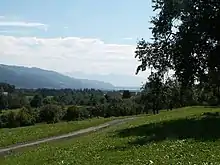 Blick übers Leiblachtal zum Bodensee