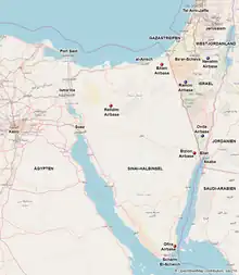 Auf der Sinai-Halbinsel aufgegebene Basen der IAF (rot) und im Süden Israels neu errichtete Stützpunkte (blau)