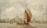 Hobbe Smith (1900): Ausfahrende Tjalk im Amsterdamer Hafen, Privatbesitz.