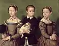 Drei Kinder mit Hund, um 1580