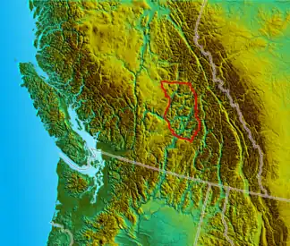 Ungefähre Grenzen des Shuswap Highlands