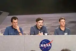 v. l. n. r. Pedro Duque, Alexander Kaleri und Michael Foale